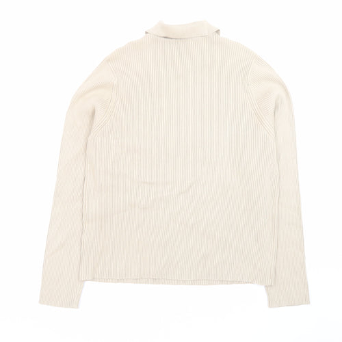 Marks and Spencer Men Beige XL Collared Knit Pullover Jumper