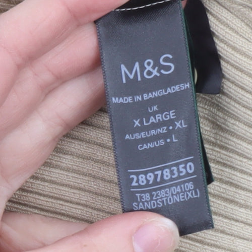 Marks and Spencer Men Beige XL Collared Knit Pullover Jumper