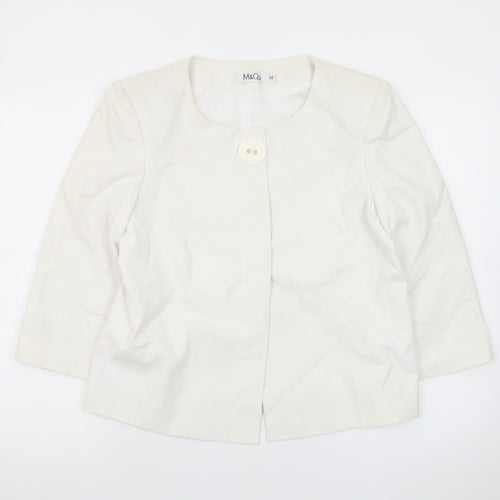 M&Co Women White Linen Blend Single Button Suit Jacket Size 14
