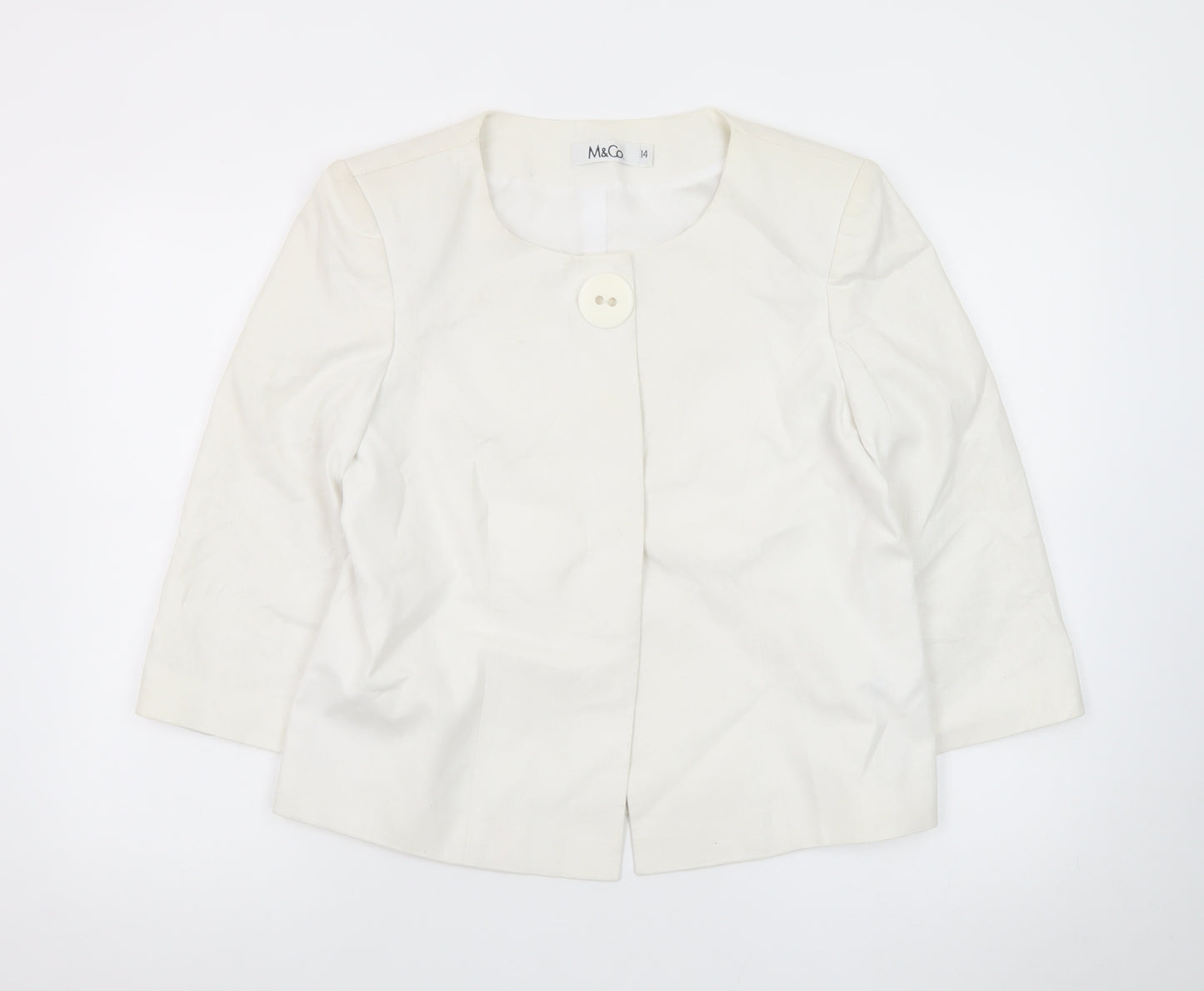 M&Co Women White Linen Blend Single Button Suit Jacket Size 14