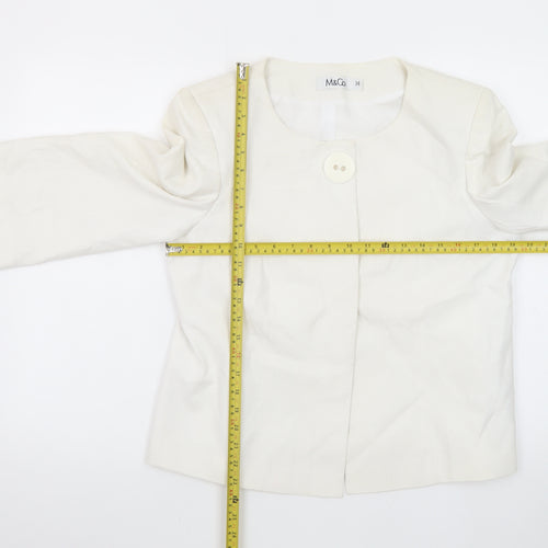 M&Co Women White Linen Blend Single Button Suit Jacket Size 14