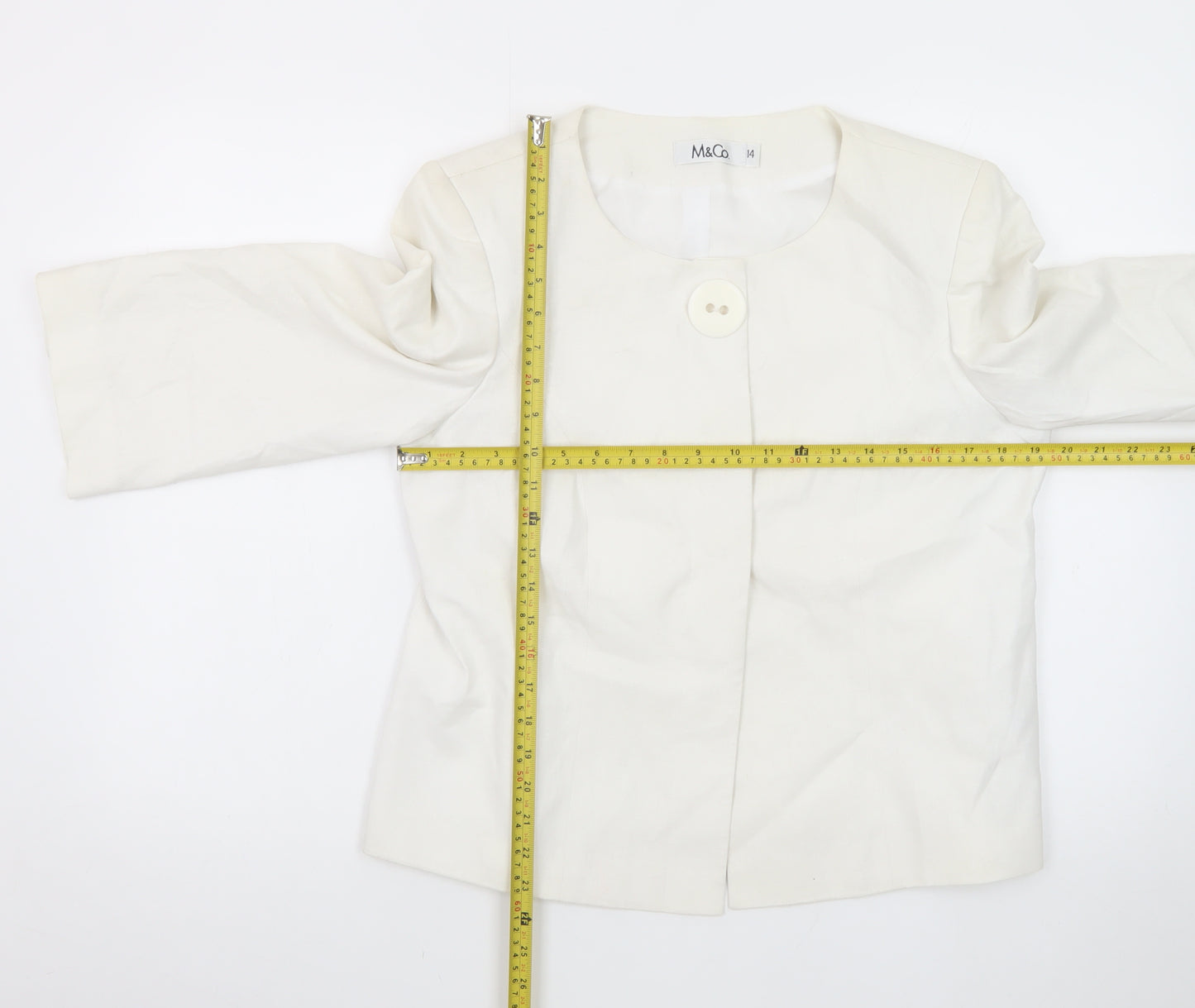 M&Co Women White Linen Blend Single Button Suit Jacket Size 14