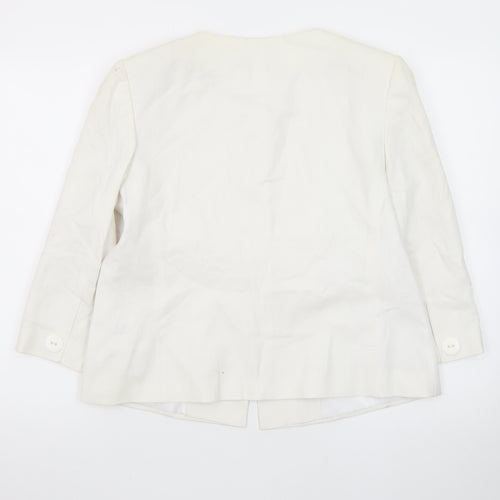 M&Co Women White Linen Blend Single Button Suit Jacket Size 14