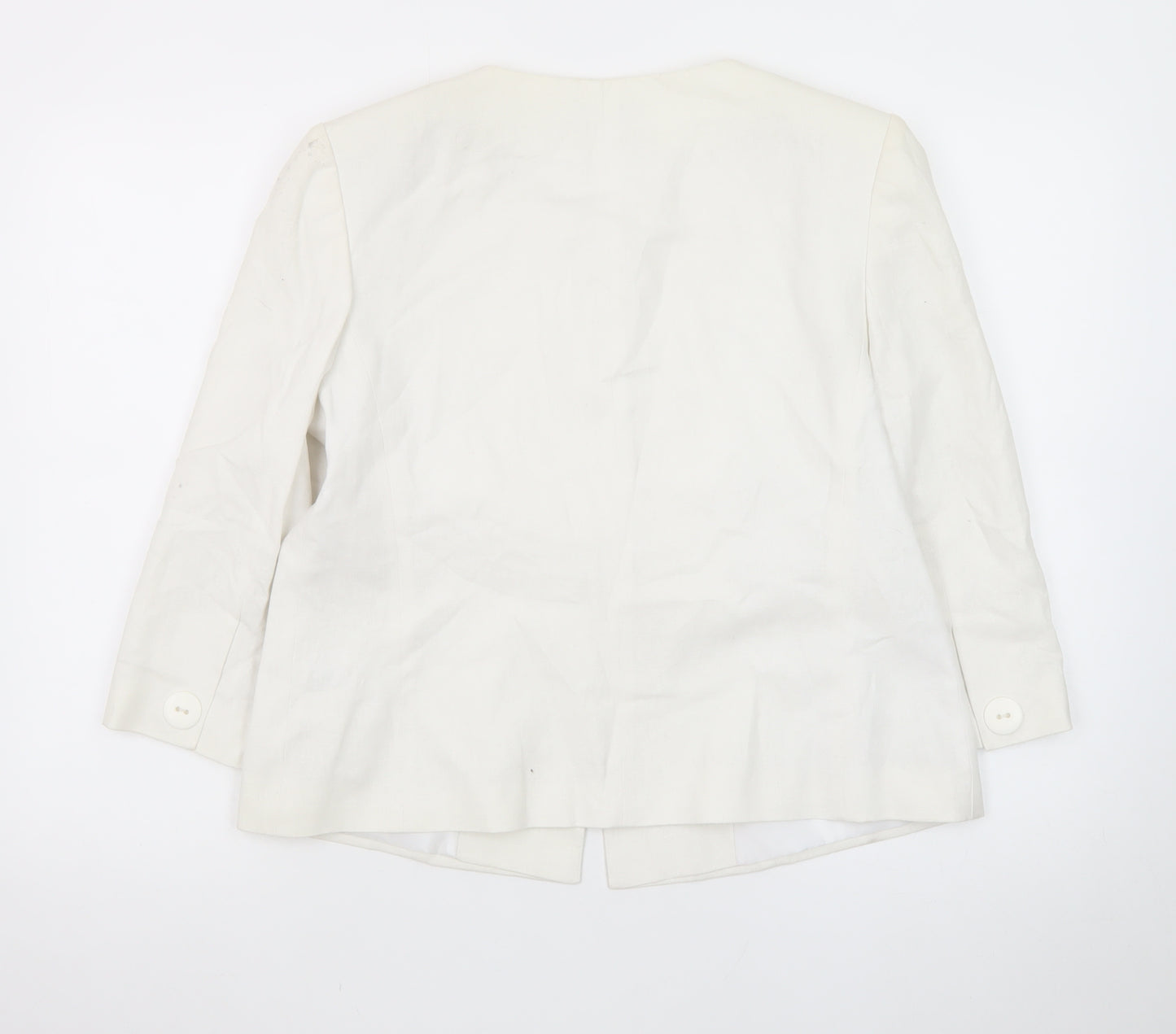 M&Co Women White Linen Blend Single Button Suit Jacket Size 14