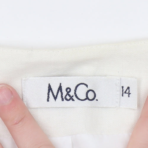 M&Co Women White Linen Blend Single Button Suit Jacket Size 14