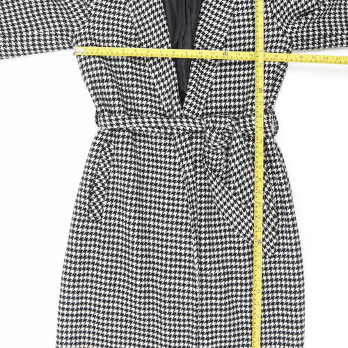 Primark Women’s Black & White Houndstooth Belted Long Coat Size 8
