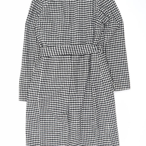 Primark Women’s Black & White Houndstooth Belted Long Coat Size 8