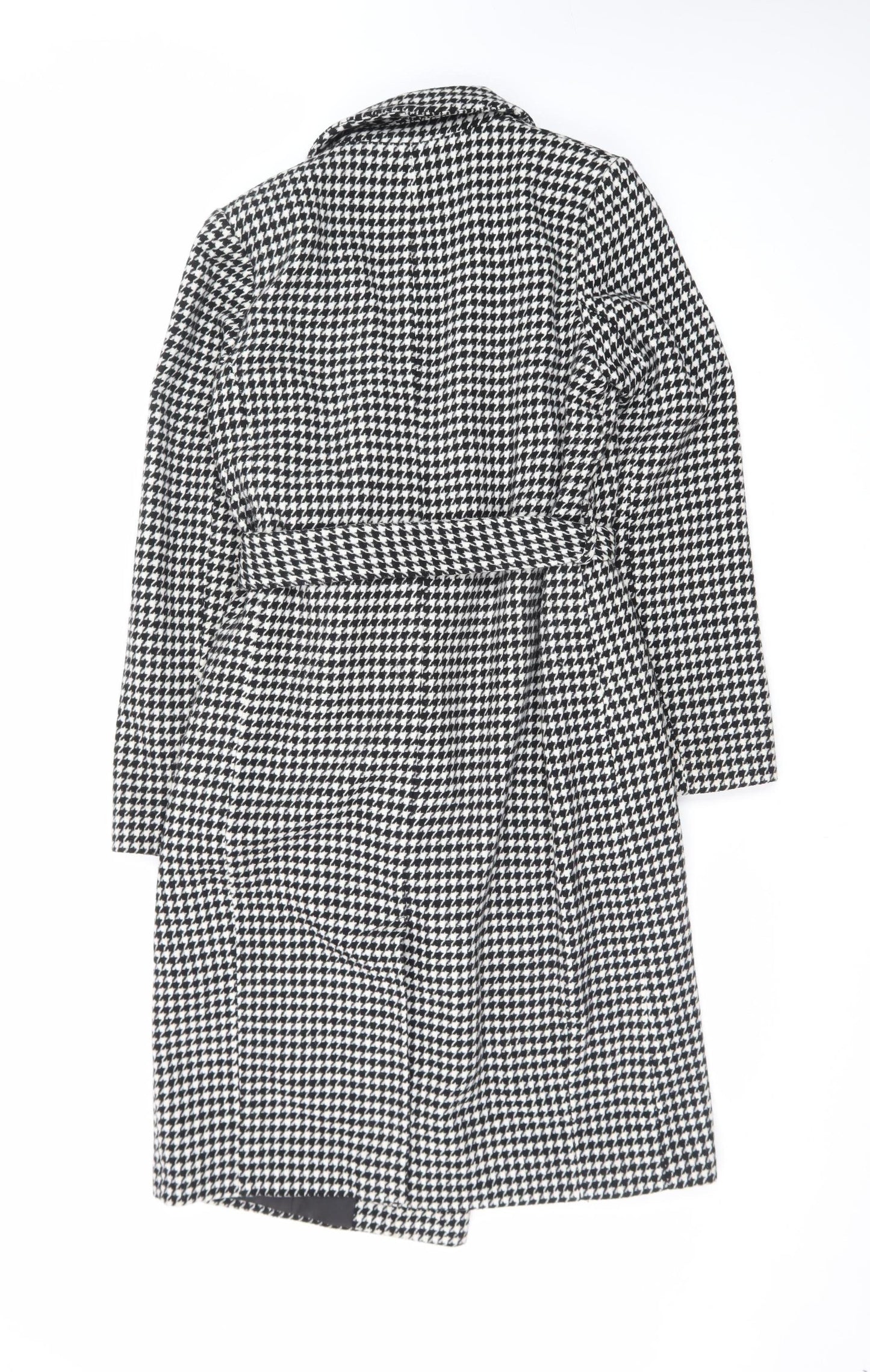 Primark Women’s Black & White Houndstooth Belted Long Coat Size 8