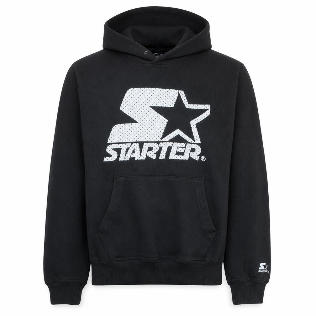Front view of Starter Men’s Black Pullover Hoodie M Sports Graphic Fleece