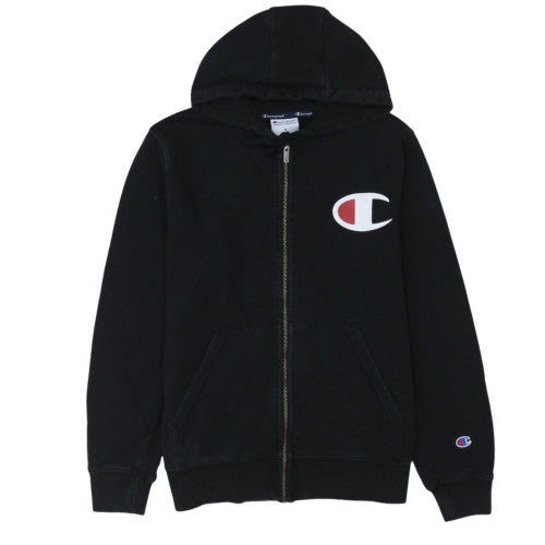 Champion Men's Black Full Zip Hoodie Size M Logo Fleece Sweatshirt