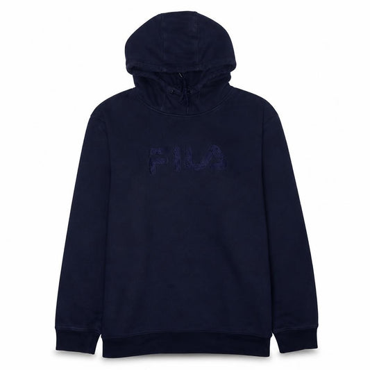 Front view of Fila men’s blue xl pullover hoodie fleece logo sweatshirt