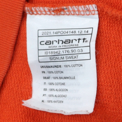 Carhartt Men's Orange Logo Crew Neck Sweatshirt Size M