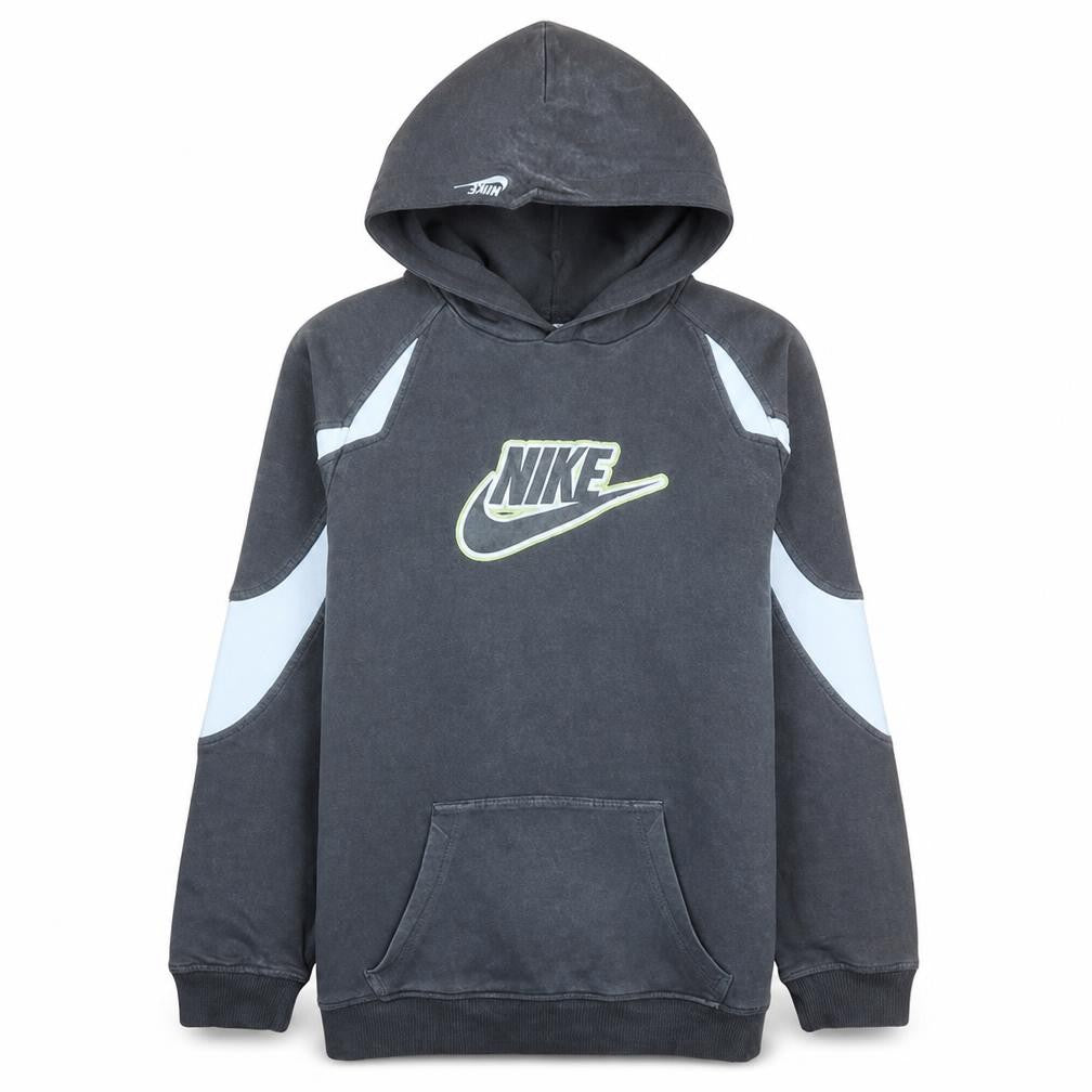 Front view of Nike boys’ grey xl pullover hoodie sweatshirt with logo detail