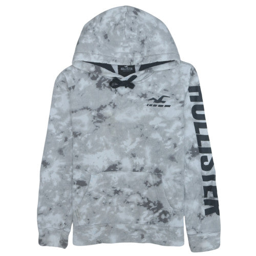 Hollister Men’s Grey Tie-Dye Pullover Hoodie Size S Fleece Logo
