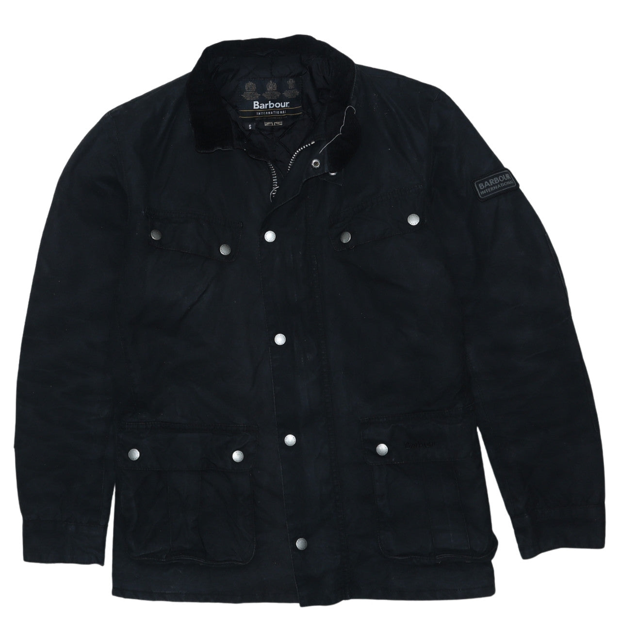 Barbour International Men's Black Waxed Cotton Motorcycle Jacket Size S