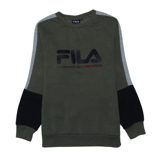 Fila Mens Green Logo Pullover Sweatshirt Size M Crew Neck Fleece