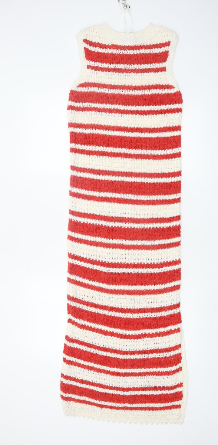Marks and Spencer Women’s Red White Striped Sleeveless Knitted Midi Dress XS