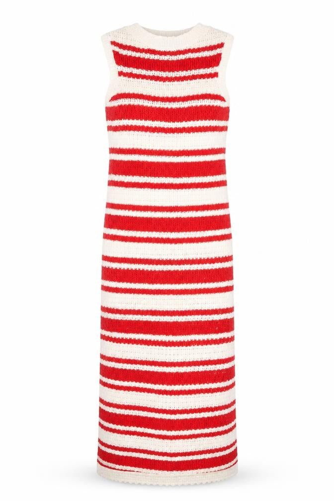 Marks and Spencer Women’s Red White Striped Sleeveless Knitted Midi Dress XS
