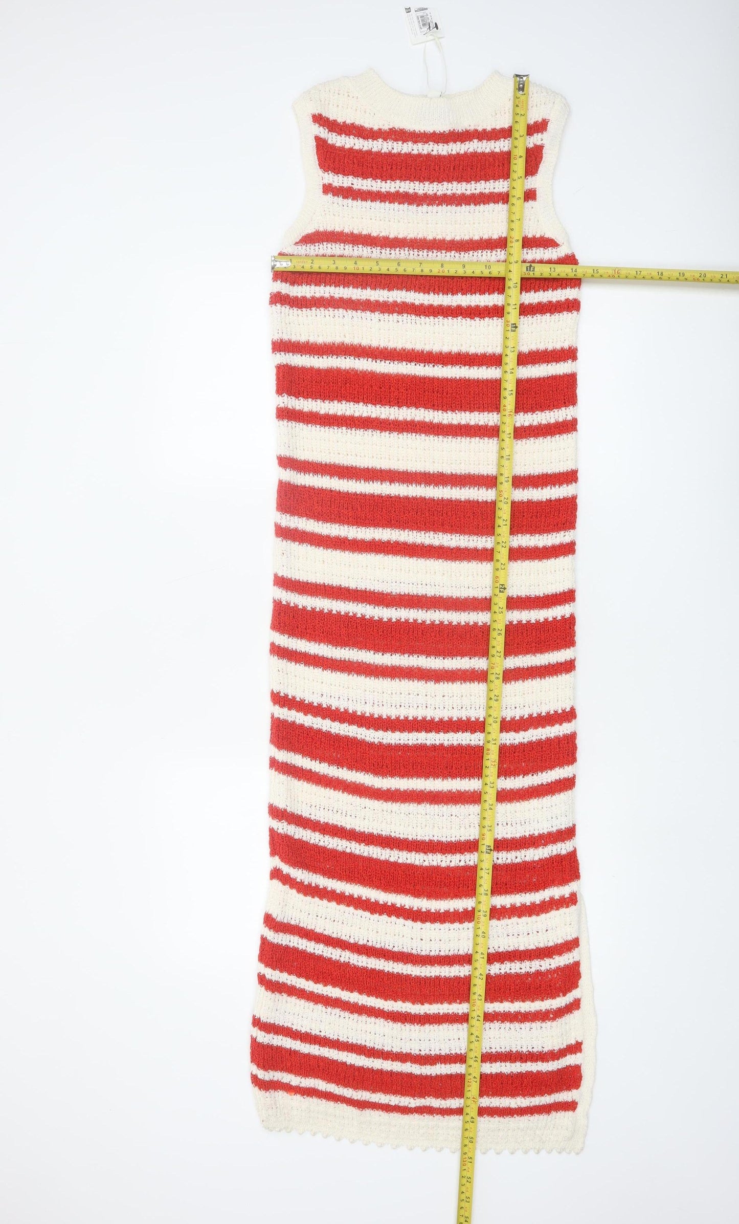 Marks and Spencer Women’s Red White Striped Sleeveless Knitted Midi Dress XS