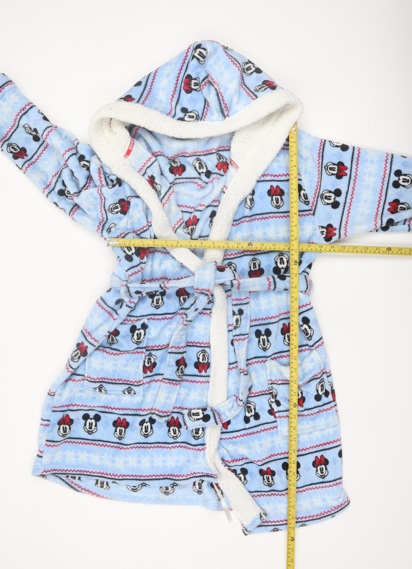 George Disney Blue Fleece Mickey & Minnie Hooded Robe L Women