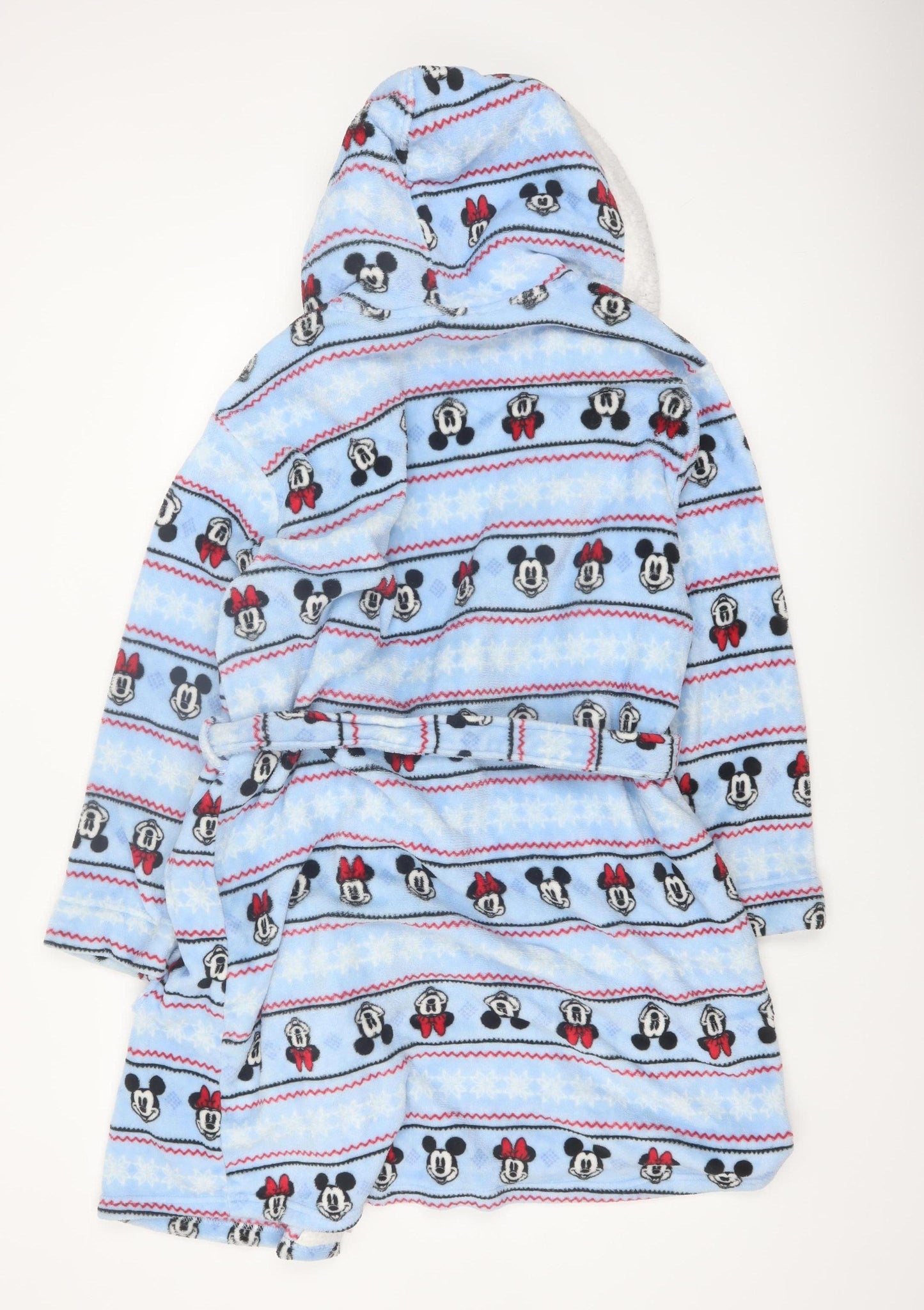George Disney Blue Fleece Mickey & Minnie Hooded Robe L Women
