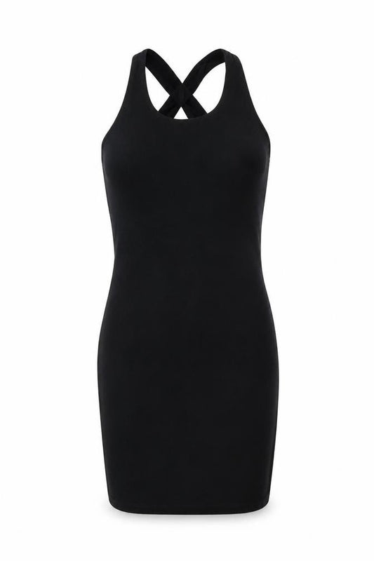 Front view of I Don't Ask Why Women's Black Bodycon Short Dress One Size