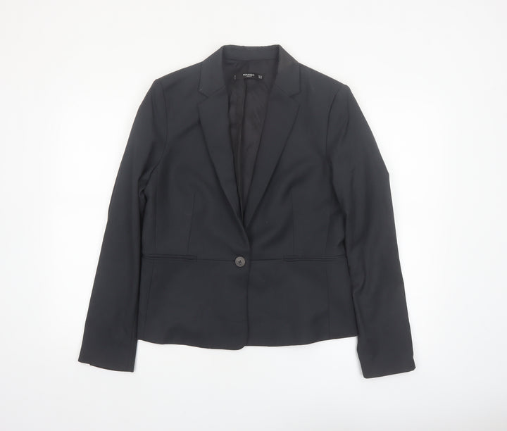 Mango Women Black Tailored Single-Breasted Blazer Size 14