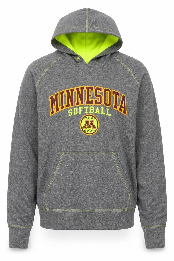 Front view of Signature Concepts men’s grey hoodie m minnesota softball pullover
