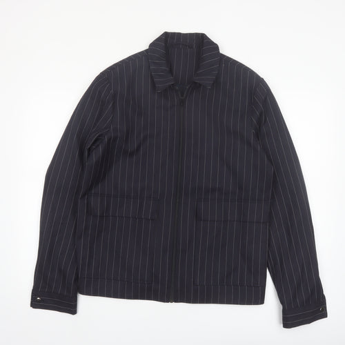 Topman Men's Black Pinstripe Zip-Up Jacket M Regular Fit
