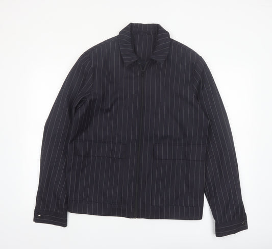 Topman Men's Black Pinstripe Zip-Up Jacket M Regular Fit