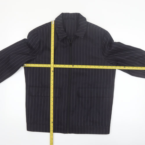 Topman Men's Black Pinstripe Zip-Up Jacket M Regular Fit