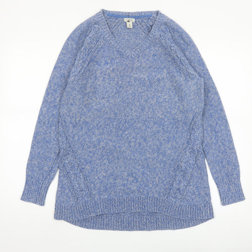 L.L.Bean Women's Blue Cotton V-Neck Cable-Knit Jumper Size M