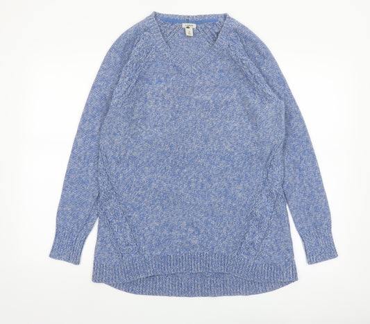 L.L.Bean Women's Blue Cotton V-Neck Cable-Knit Jumper Size M