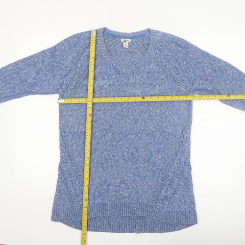 L.L.Bean Women's Blue Cotton V-Neck Cable-Knit Jumper Size M