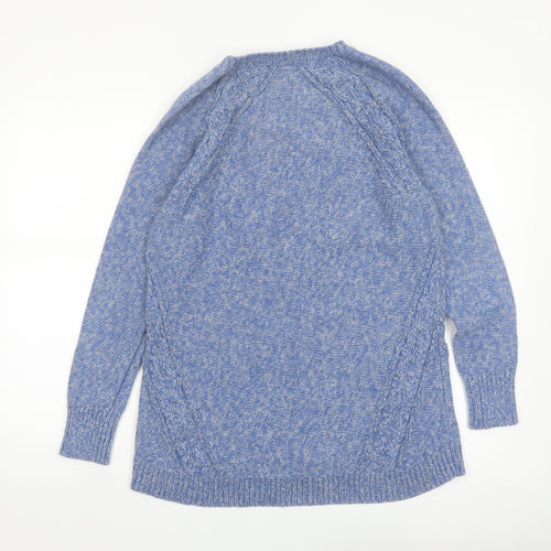 L.L.Bean Women's Blue Cotton V-Neck Cable-Knit Jumper Size M