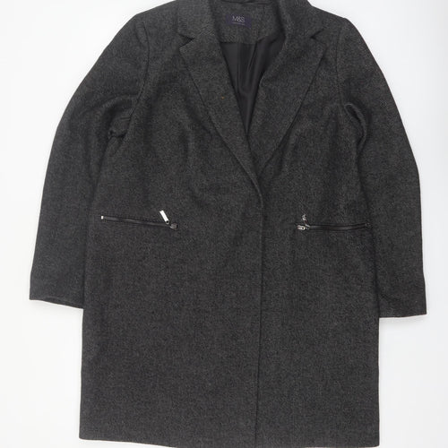 Marks and Spencer Womens Grey Wool Blend Long Overcoat Size 16