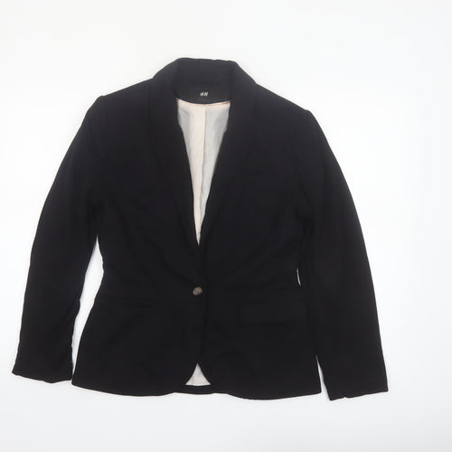 H&M Women Black Tailored Notch Lapel One-Button Blazer UK 12