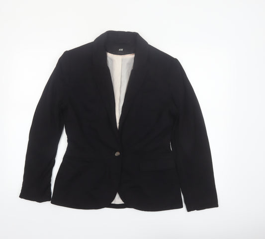 H&M Women Black Tailored Notch Lapel One-Button Blazer UK 12