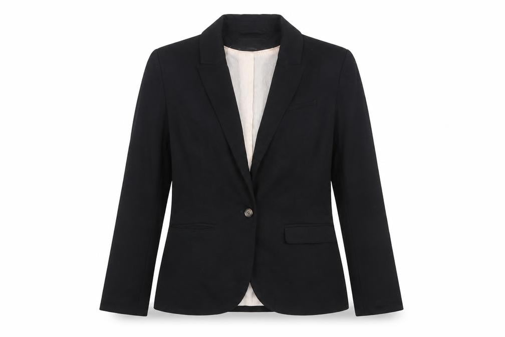 Front view of H&M Women Black Tailored Notch Lapel One-Button Blazer UK 12