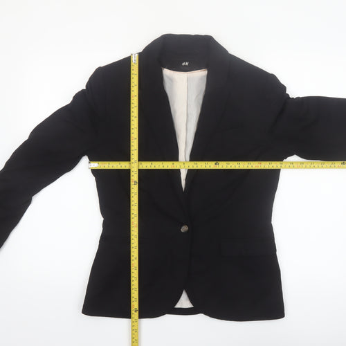 H&M Women Black Tailored Notch Lapel One-Button Blazer UK 12
