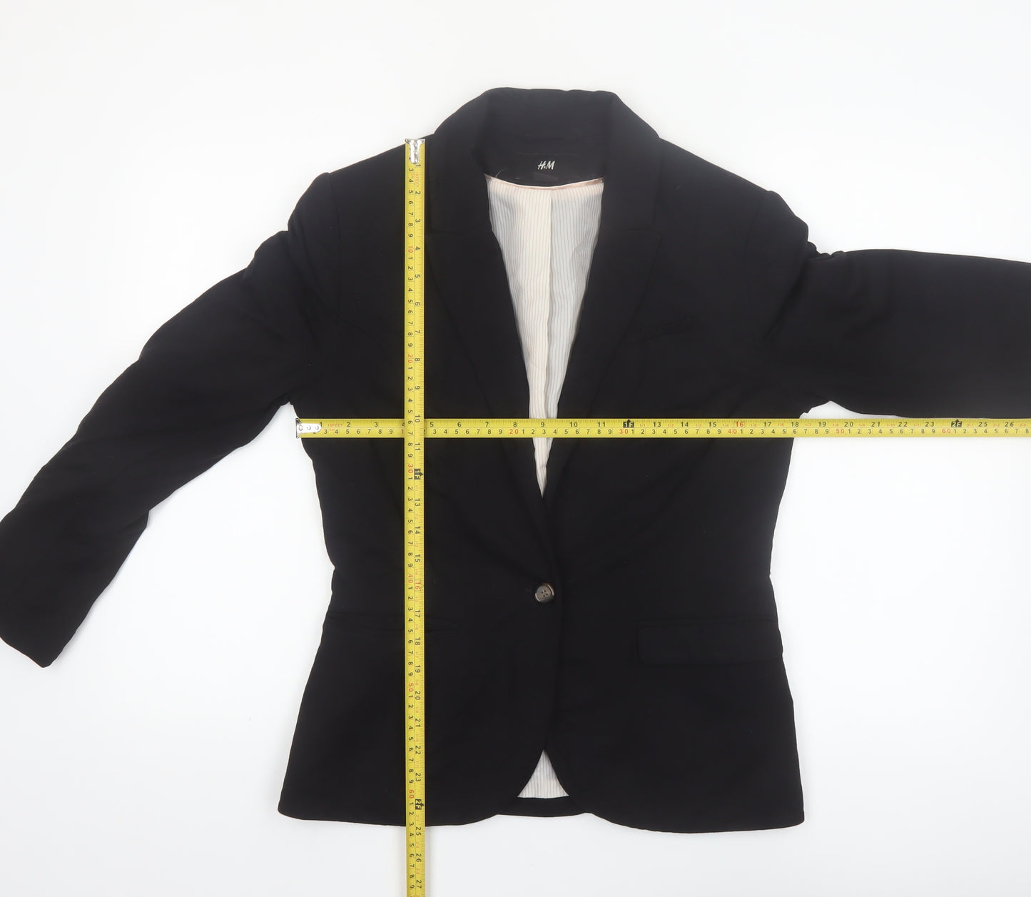 H&M Women Black Tailored Notch Lapel One-Button Blazer UK 12