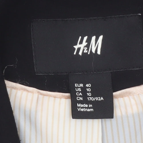 H&M Women Black Tailored Notch Lapel One-Button Blazer UK 12