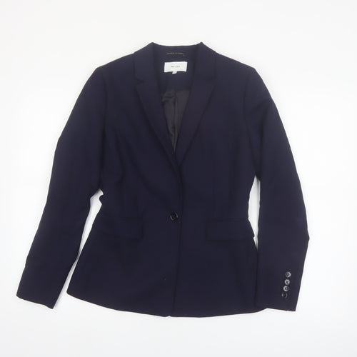 Reiss Women Blue Wool Blend Tailored One-Button Blazer UK 10