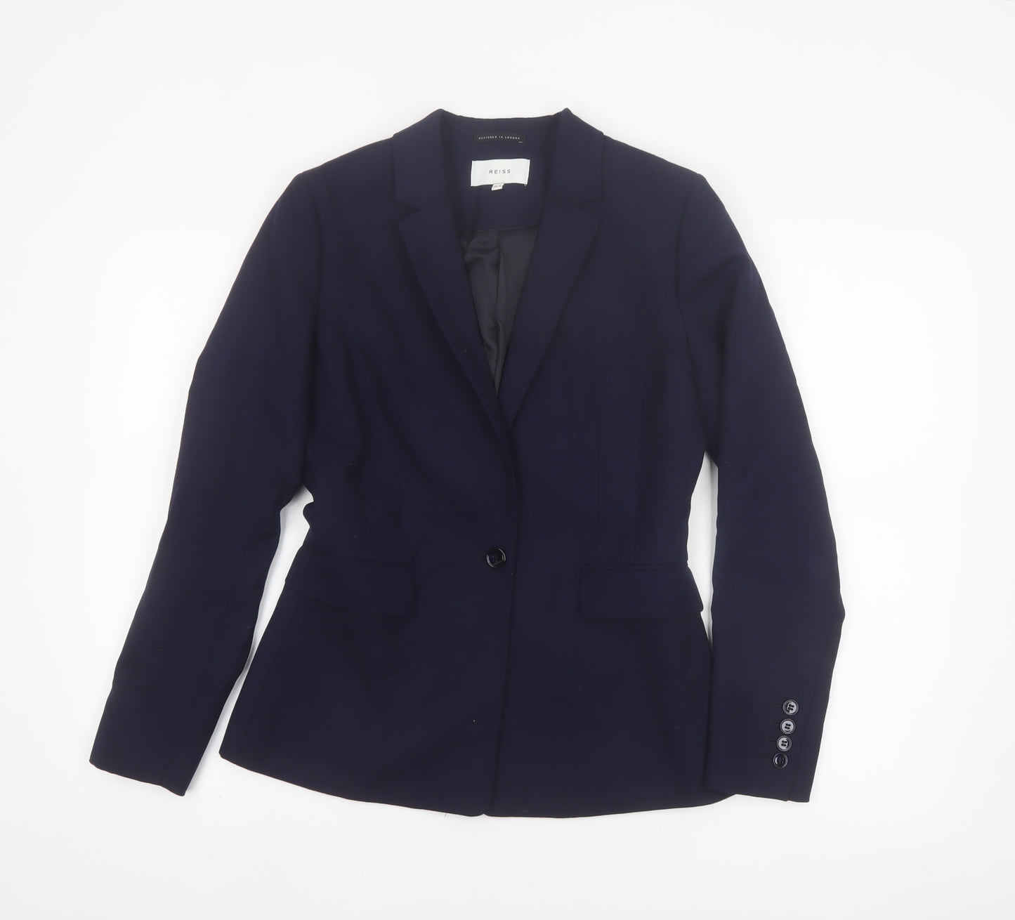 Reiss Women Blue Wool Blend Tailored One-Button Blazer UK 10