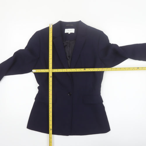 Reiss Women Blue Wool Blend Tailored One-Button Blazer UK 10