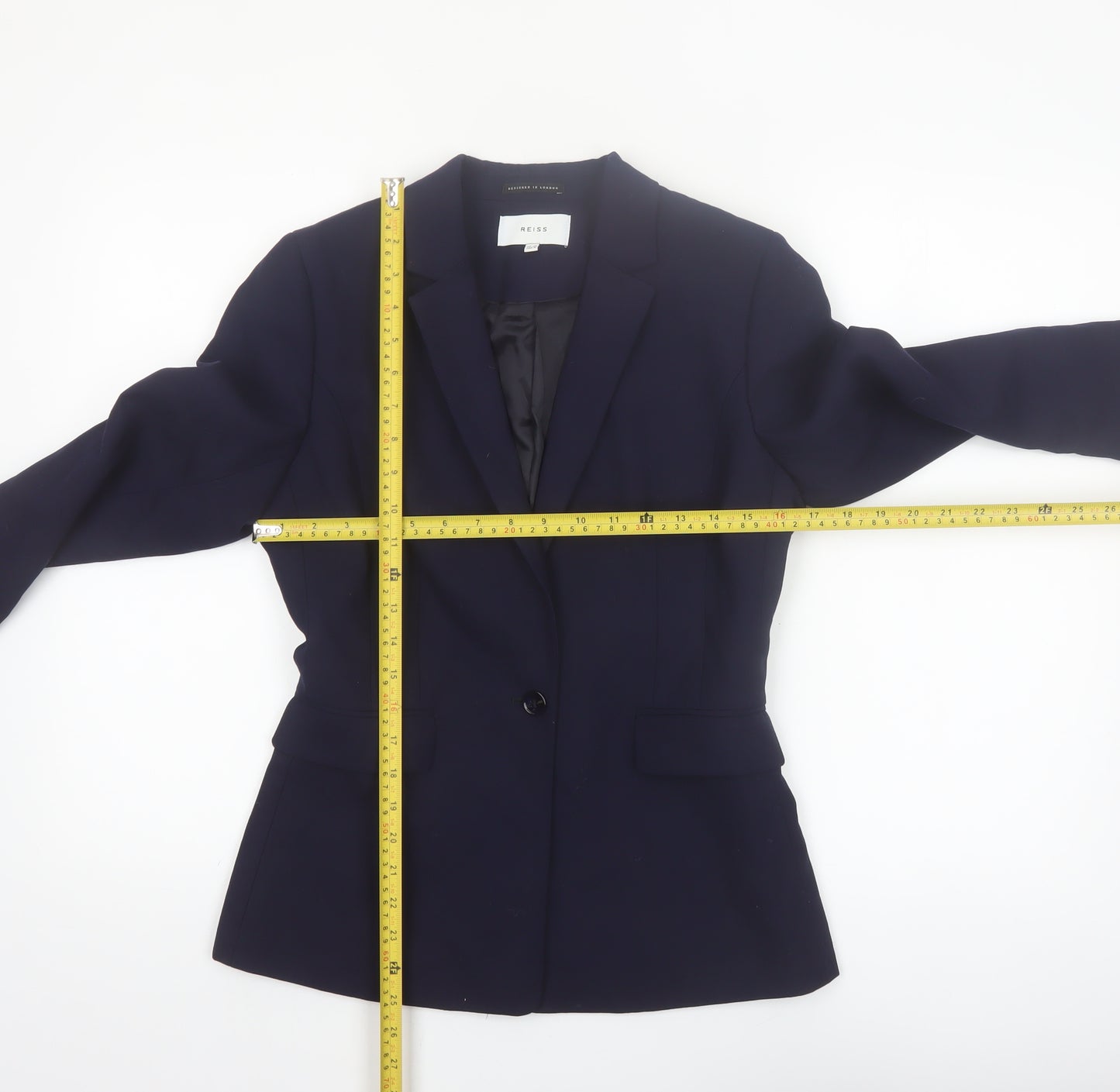 Reiss Women Blue Wool Blend Tailored One-Button Blazer UK 10