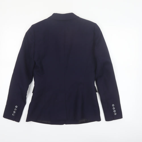 Reiss Women Blue Wool Blend Tailored One-Button Blazer UK 10