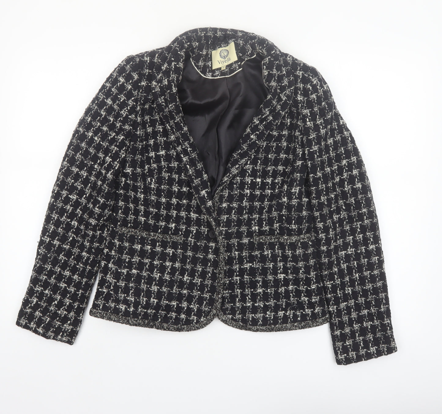 Viyella Women's Black Tweed Blazer Size 8 Classic Lined Jacket