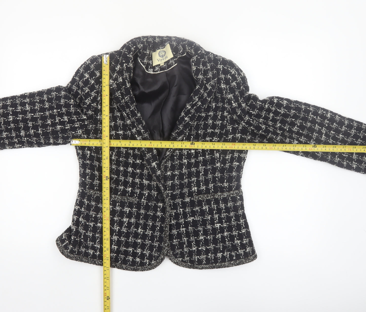 Viyella Women's Black Tweed Blazer Size 8 Classic Lined Jacket