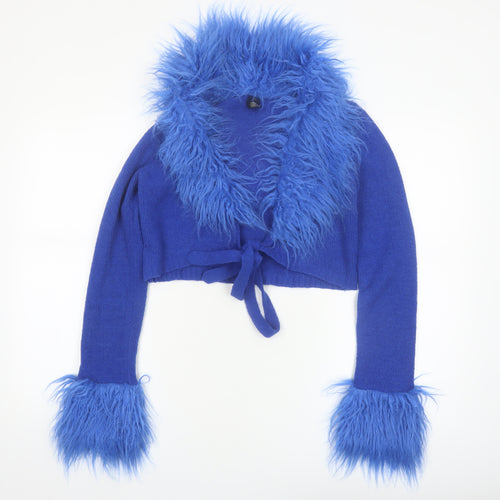 Urban Outfitters Women's Blue Fur Trim Tie Front Cardigan M